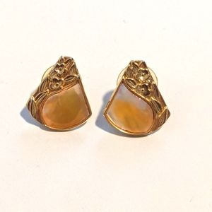 Vintage Signed Duri Gold Toned Mother of Pearl Earrings